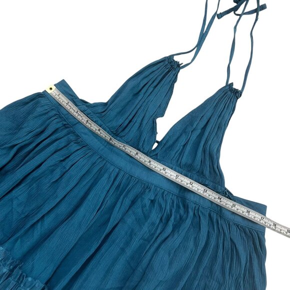 Babydoll Boho Ruffle Mini Dress Blue Size Small Hippie Beach‎ Coastal Festival - Picture 6 of 7